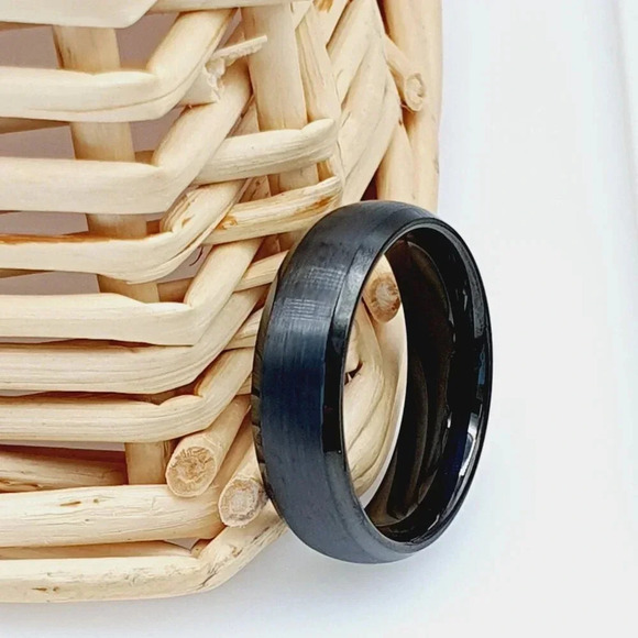 "High Polished Beveled Brushed Center Black Tungsten Ring, GALTUN876 - Picture 4 of 5